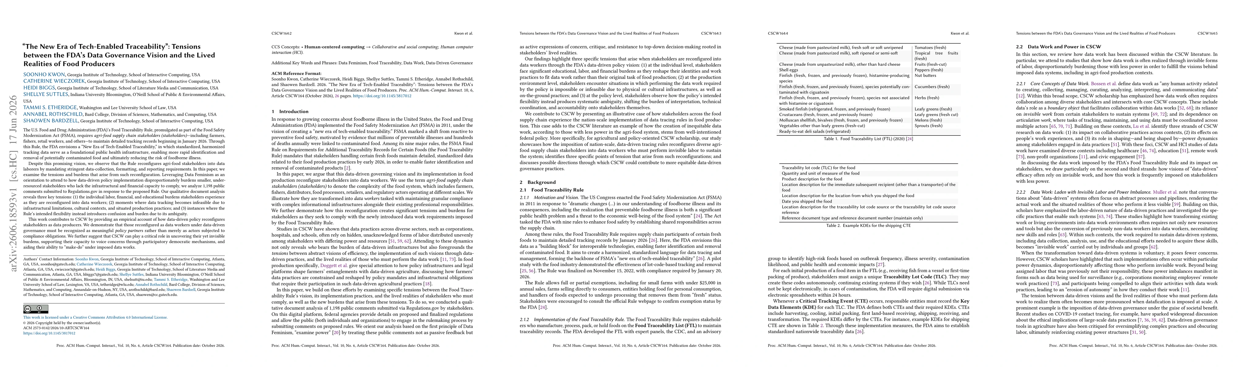 Thumbnail for "The New Era of Tech-Enabled Traceability": Tensions between the FDA's Data Governance Vision and the Lived Realities of Food Producers