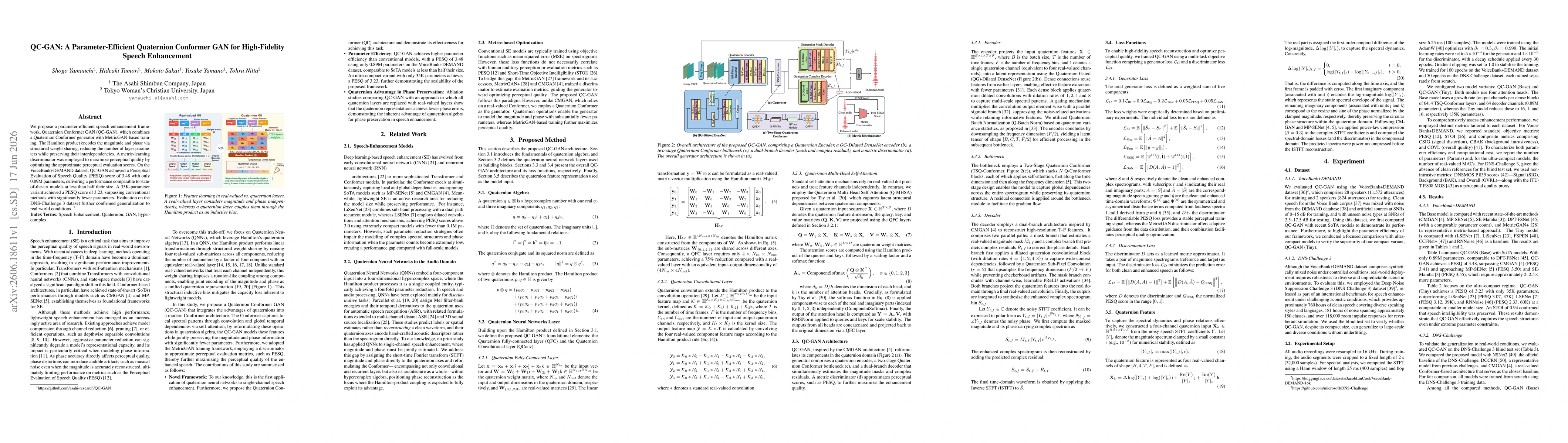 Thumbnail for QC-GAN: A Parameter-Efficient Quaternion Conformer GAN for High-Fidelity Speech Enhancement