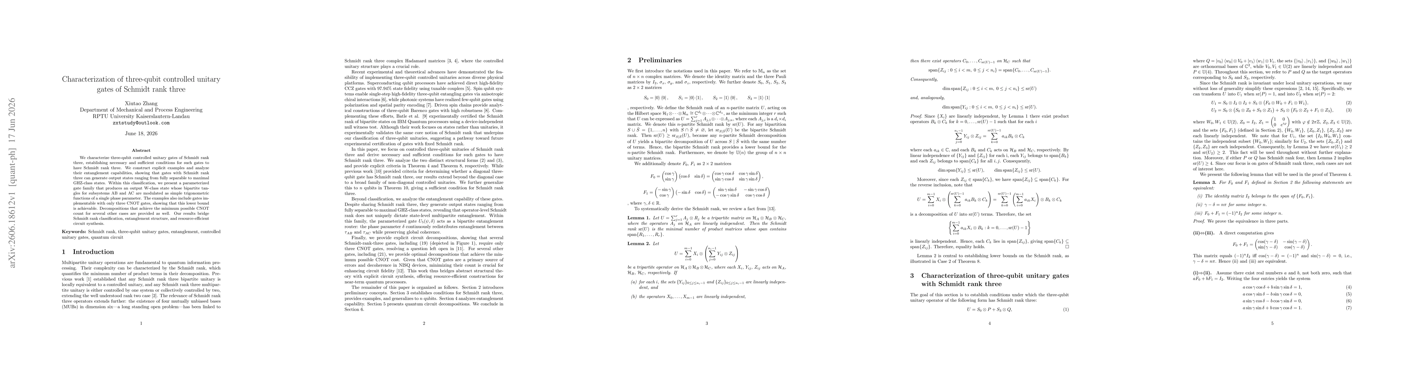 Thumbnail for Characterization of three-qubit controlled unitary gates of Schmidt rank three
