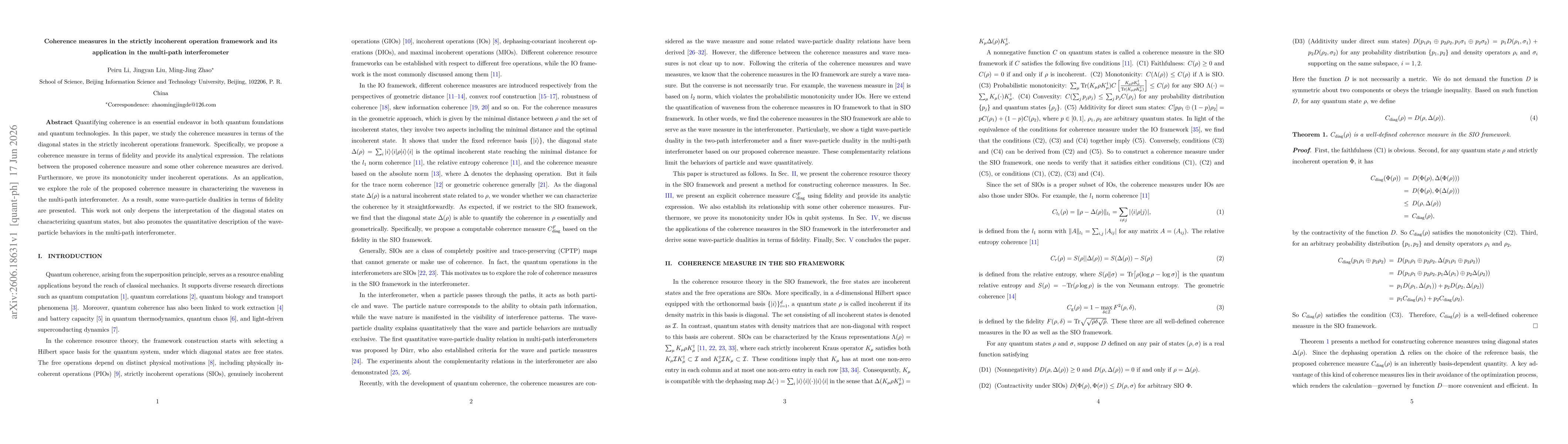 Thumbnail for Coherence measures in the strictly incoherent operation framework and its application in the multi-path interferometer