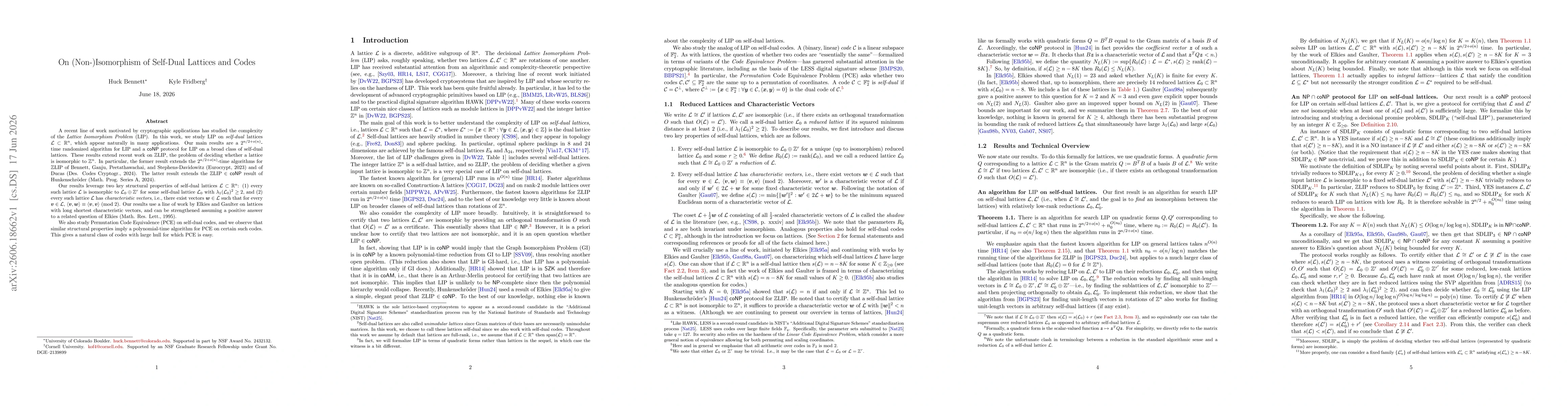 Thumbnail for On (Non-)Isomorphism of Self-Dual Lattices and Codes
