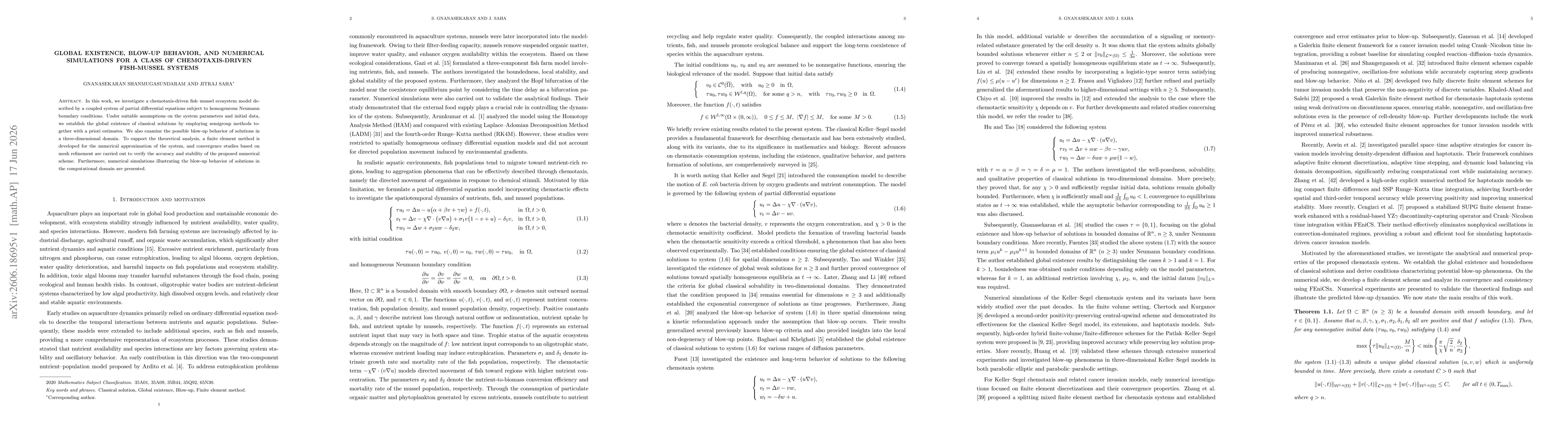 Thumbnail for Global existence, blow-up behavior and numerical simulations for a class of chemotaxis-driven fish-mussel systems
