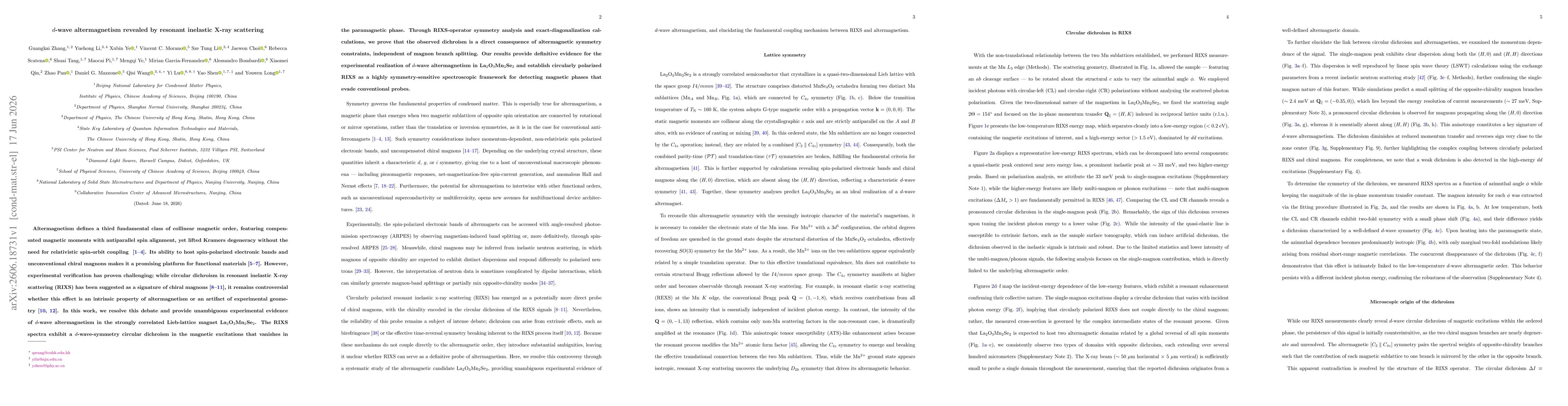 Thumbnail for $d$-wave altermagnetism revealed by resonant inelastic X-ray scattering