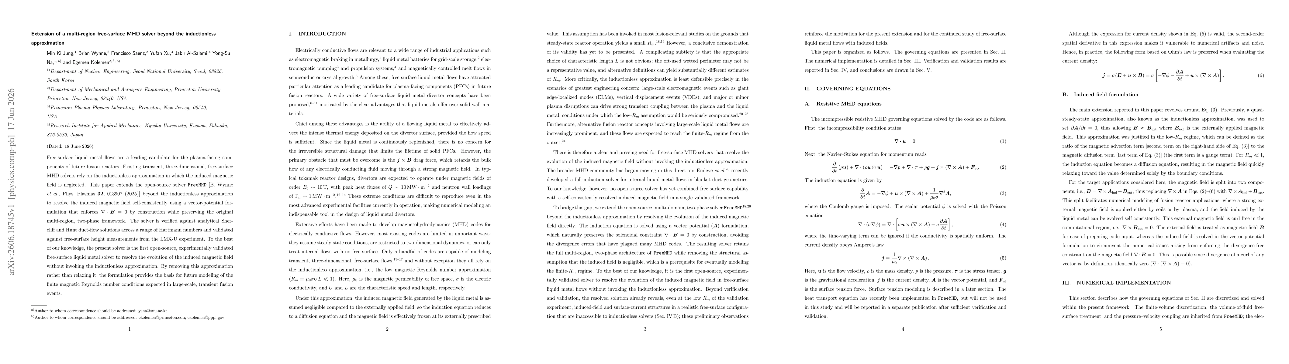 Thumbnail for Extension of a multi-region free-surface MHD solver beyond the inductionless approximation