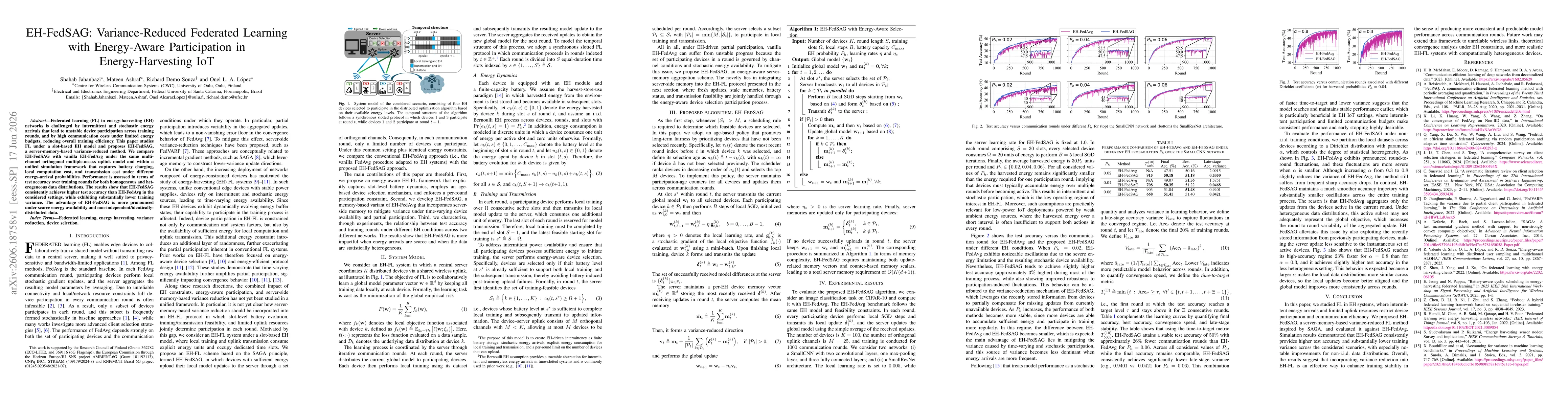 Thumbnail for EH-FedSAG: Variance-Reduced Federated Learning with Energy-Aware Participation in Energy-Harvesting IoT