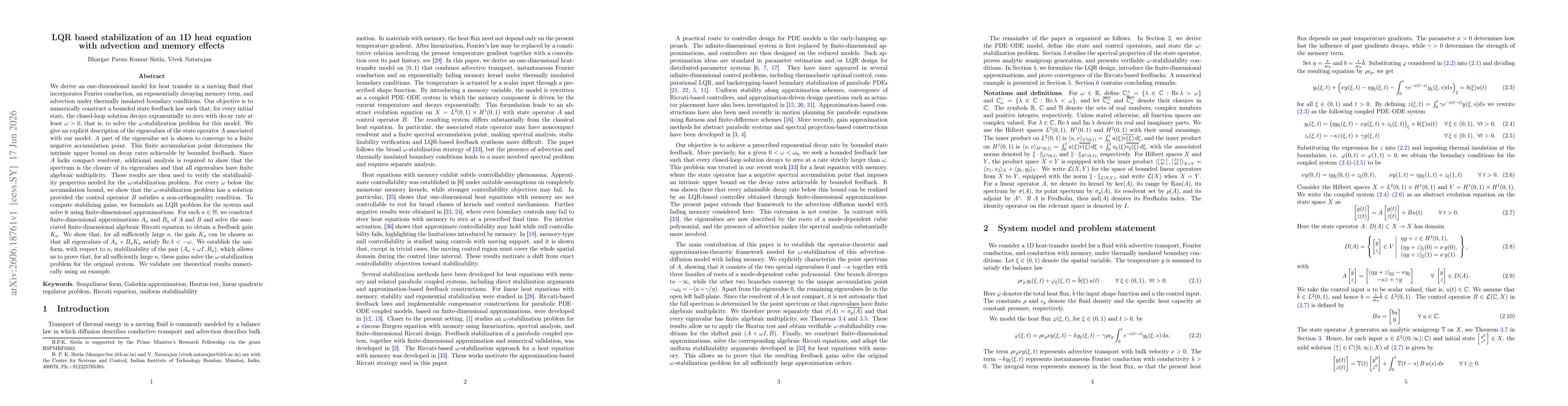 Thumbnail for LQR based stabilization of an 1D heat equation with advection and memory effects