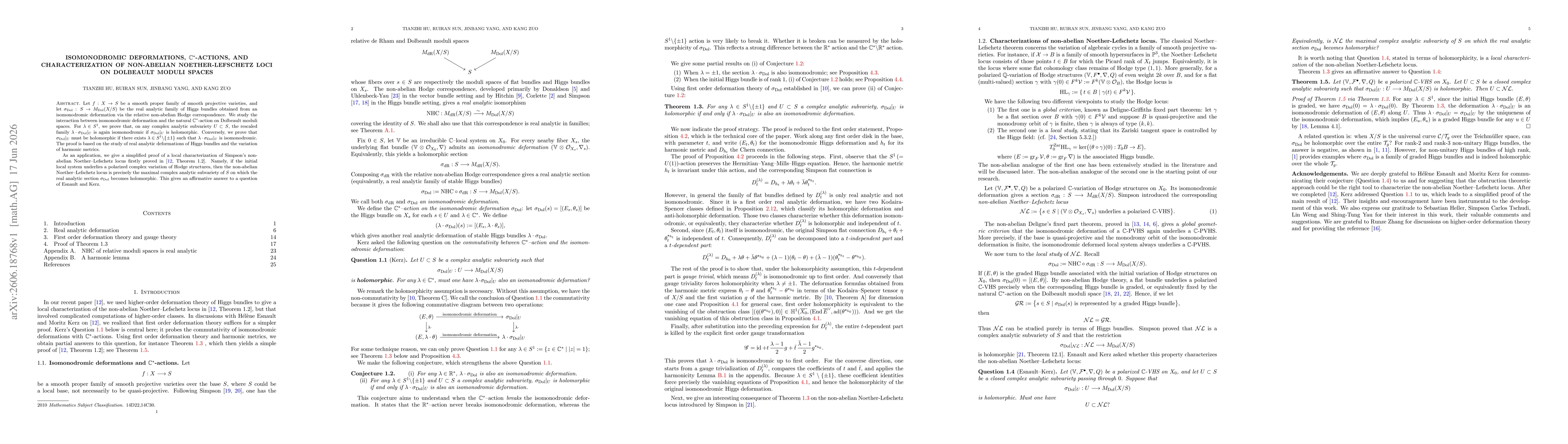 Thumbnail for Isomonodromic deformations, $\mathbb C^*$-actions, and characterization of non-abelian Noether-Lefschetz loci on Dolbeault moduli spaces