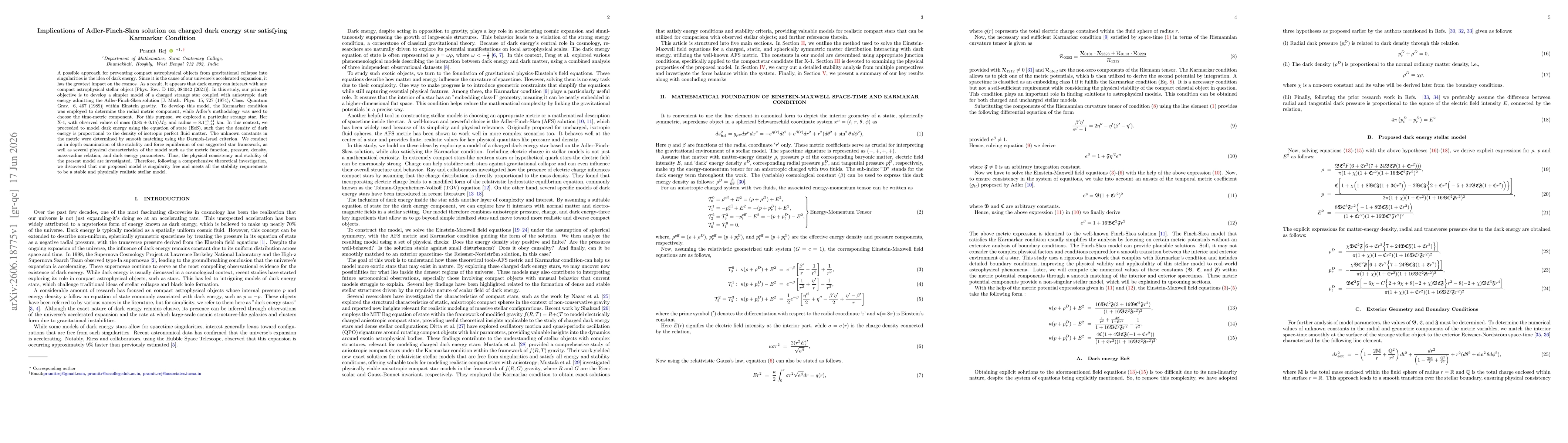 Thumbnail for Implications of Adler-Finch-Skea solution on charged dark energy star satisfying Karmarkar Condition