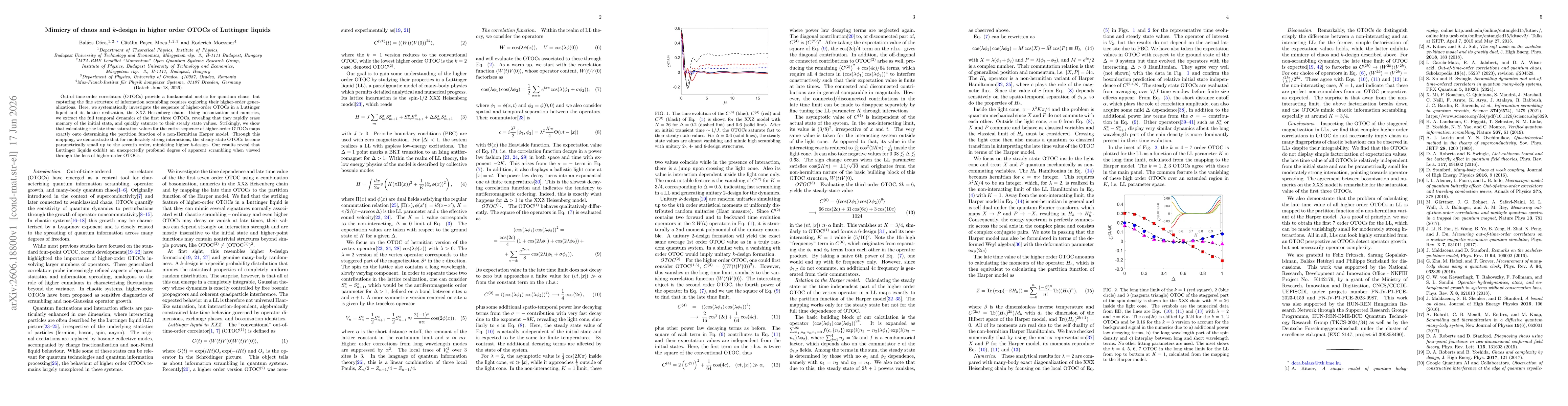 Thumbnail for Mimicry of chaos and $k$-design in higher order OTOCs of Luttinger liquids
