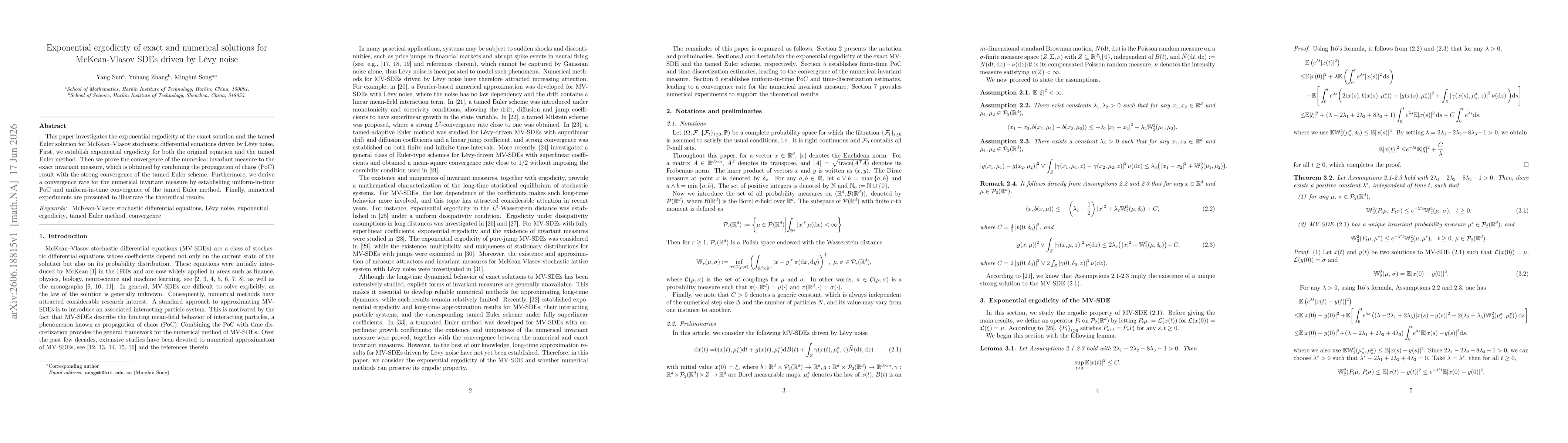 Thumbnail for Exponential ergodicity of exact and numerical solutions for McKean-Vlasov SDEs driven by Lévy noise