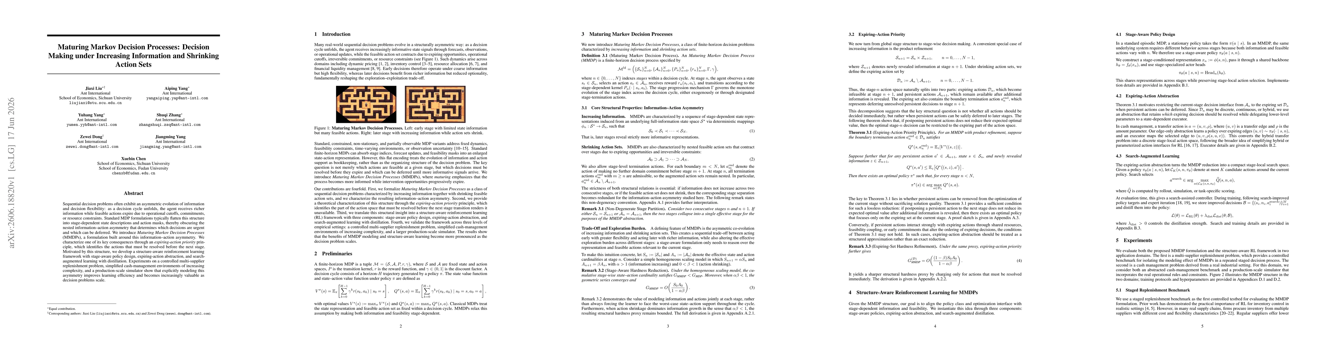 Thumbnail for Maturing Markov Decision Processes: Decision Making under Increasing Information and Shrinking Action Sets