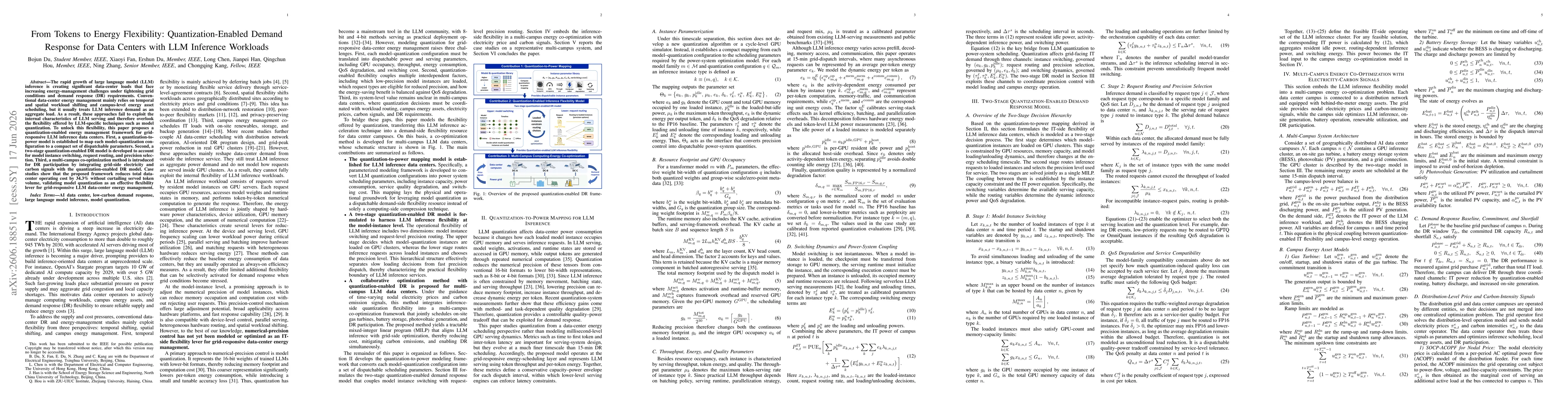 Thumbnail for From Tokens to Energy Flexibility: Quantization-Enabled Demand Response for Data Centers with LLM Inference Workloads