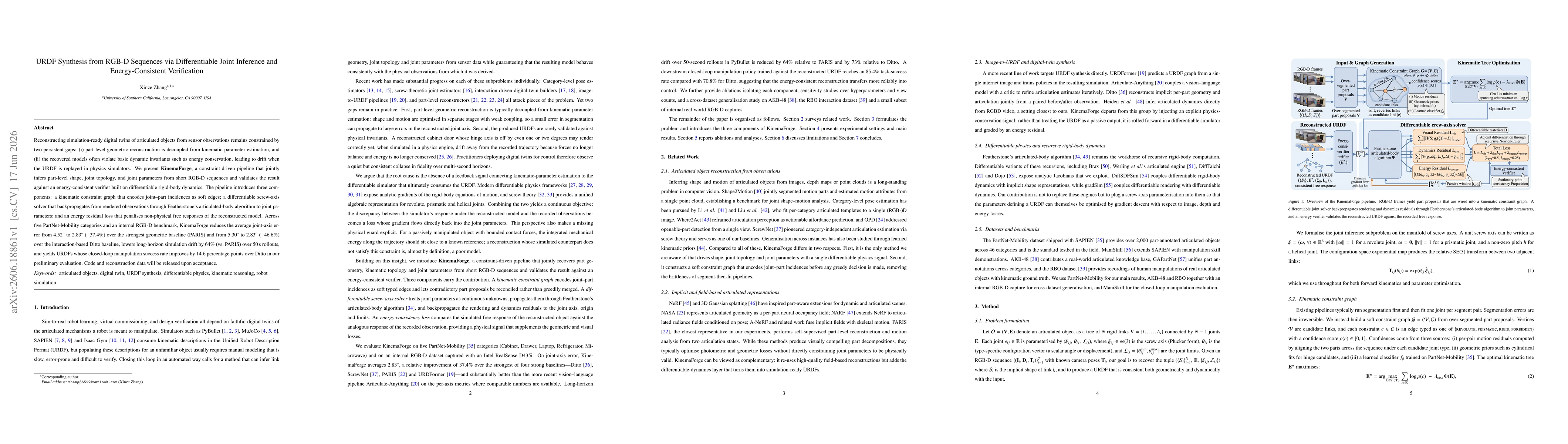 Thumbnail for URDF Synthesis from RGB-D Sequences via Differentiable Joint Inference and Energy-Consistent Verification