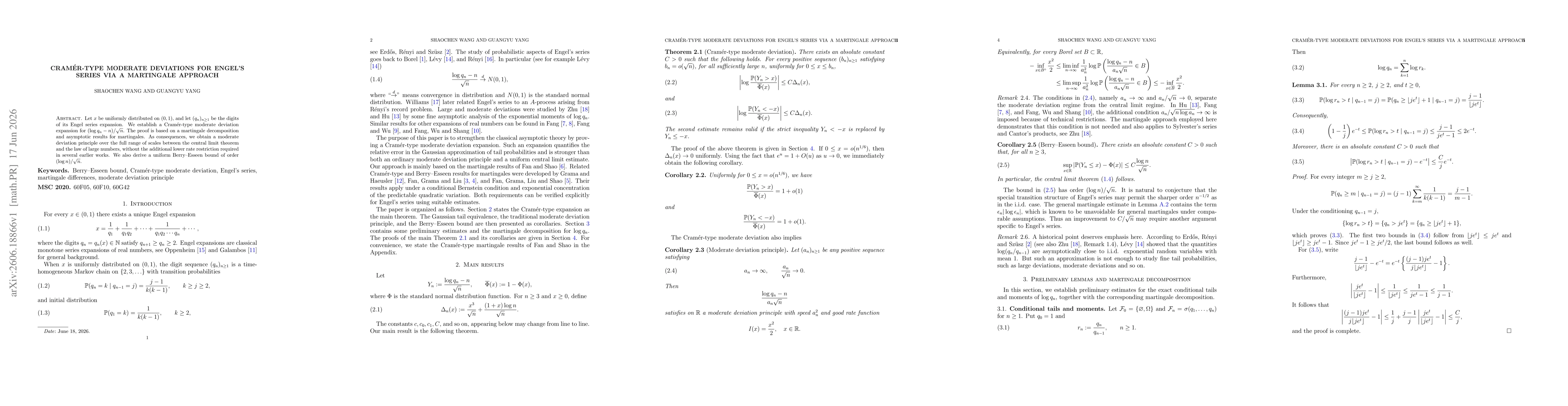 Thumbnail for Cramér-Type Moderate Deviations for Engel's Series via a Martingale Approach