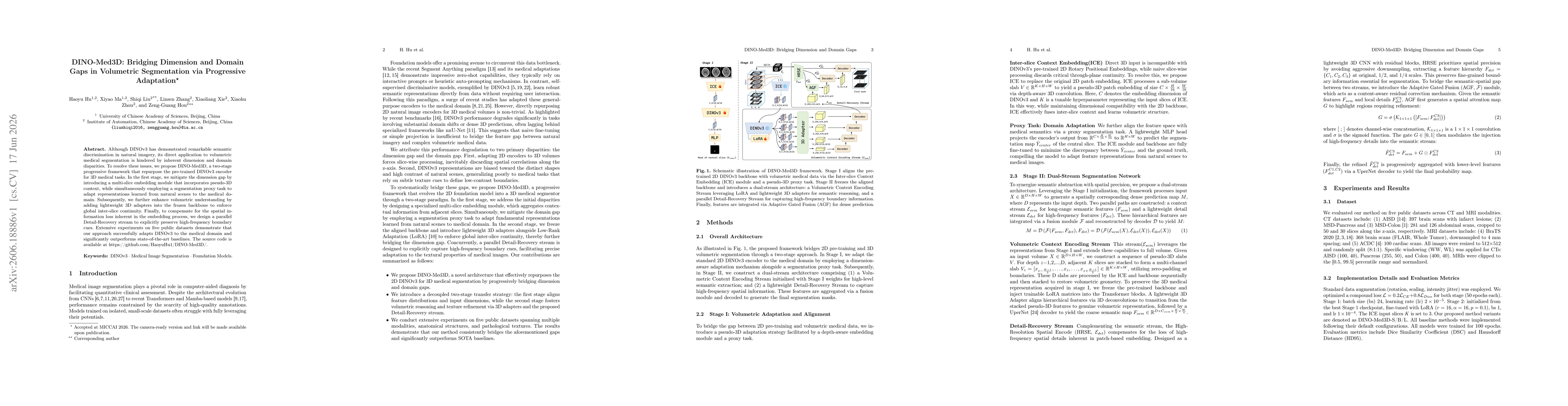 Thumbnail for DINO-Med3D: Bridging Dimension and Domain Gaps in Volumetric Segmentation via Progressive Adaptation