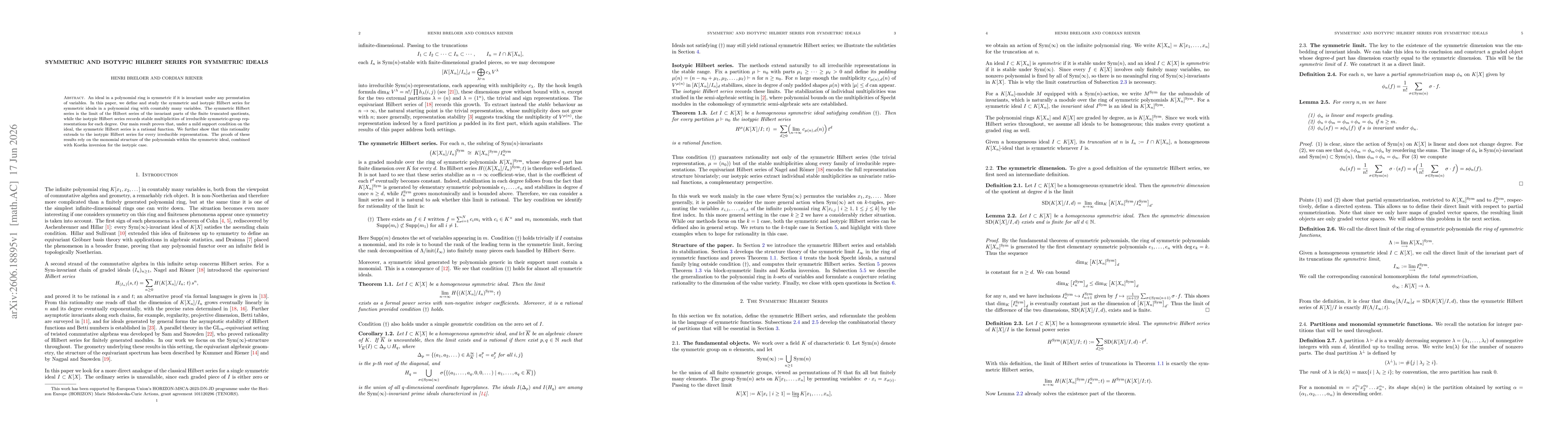 Thumbnail for Symmetric and Isotypic Hilbert Series for Symmetric Ideals