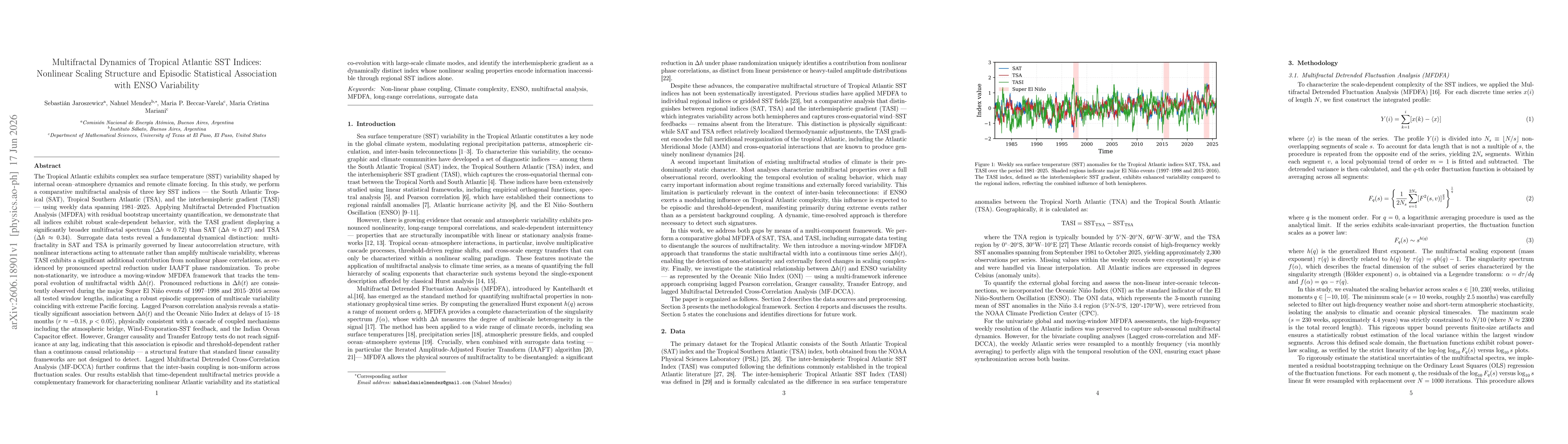 Thumbnail for Multifractal Dynamics of Tropical Atlantic SST Indices: Nonlinear Scaling Structure and Episodic Statistical Association with ENSO Variability