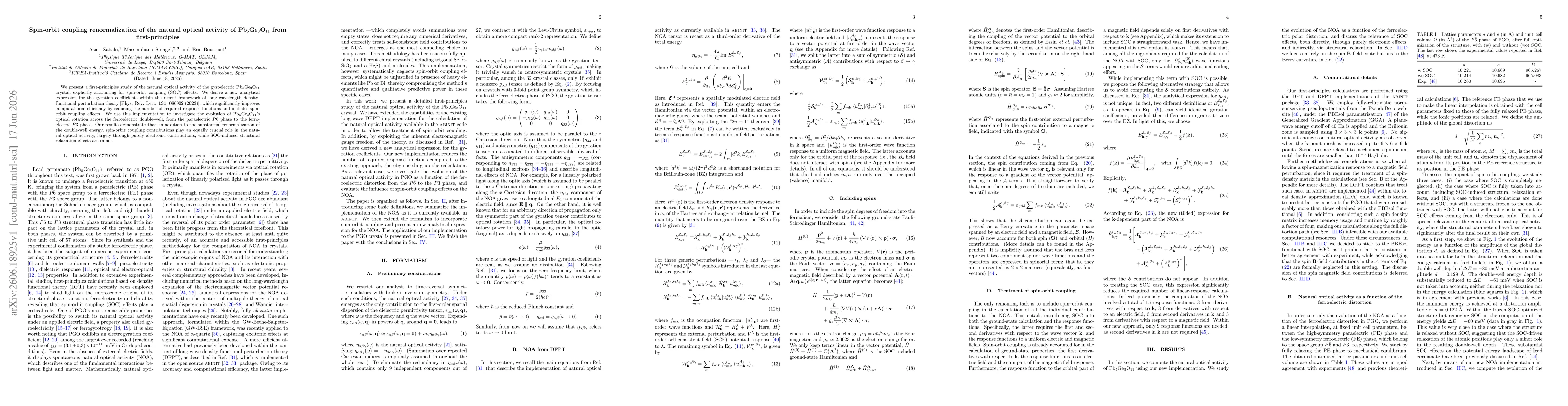 Thumbnail for Spin-orbit coupling renormalization of the natural optical activity of Pb5Ge3O11 from first-principles