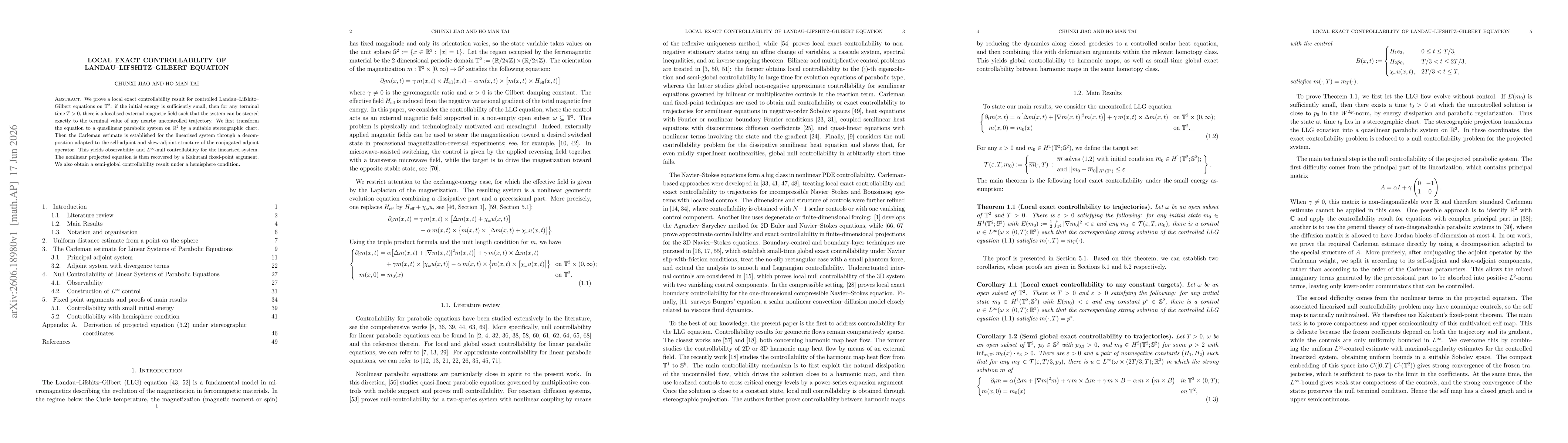 Thumbnail for Local Exact Controllability of Landau-Lifshitz-Gilbert Equation