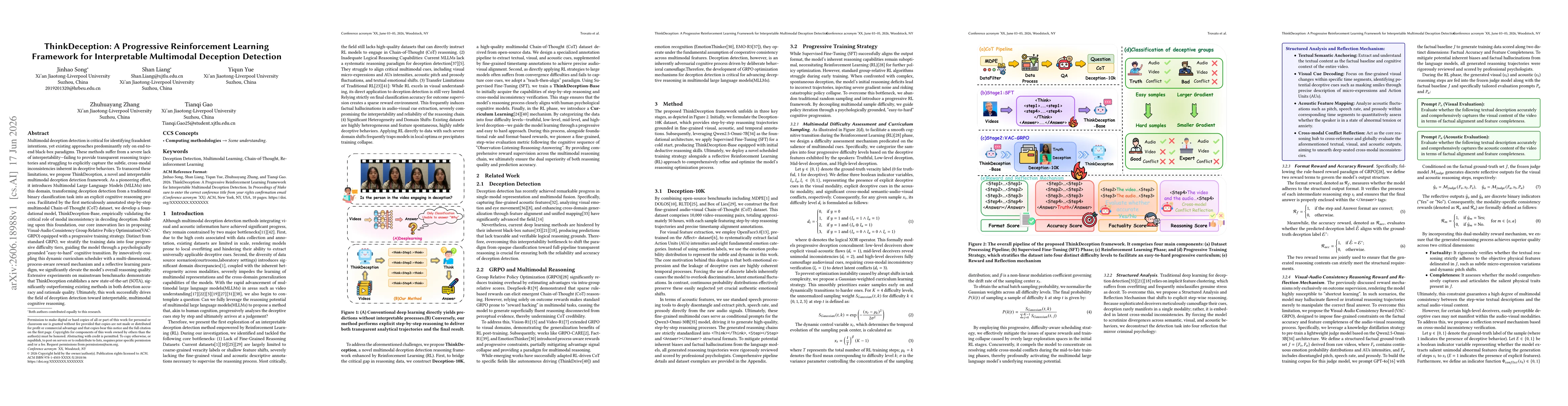 Thumbnail for ThinkDeception: A Progressive Reinforcement Learning Framework for Interpretable Multimodal Deception Detection