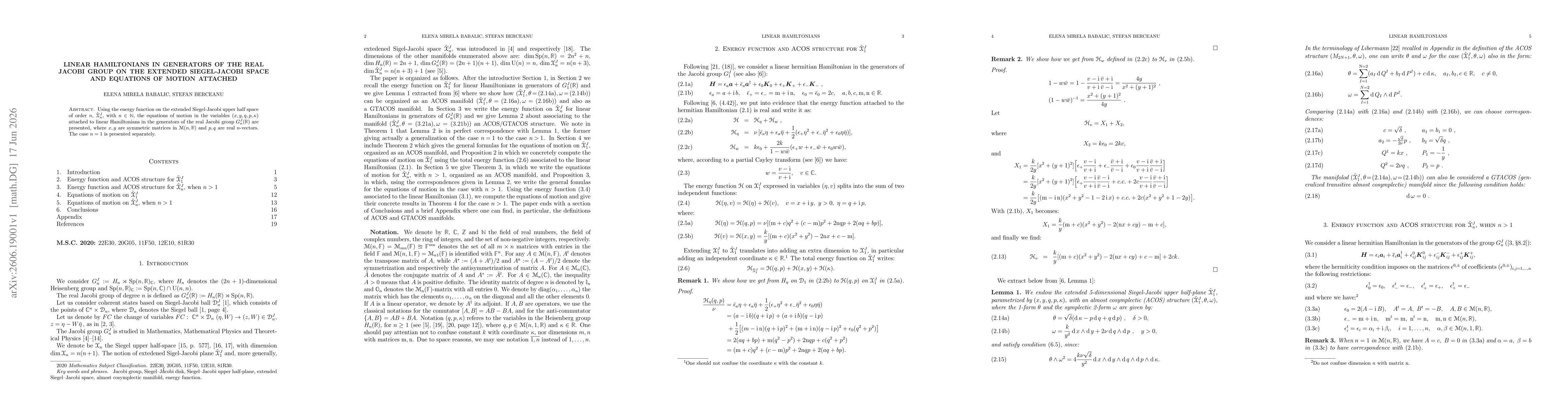 Thumbnail for Linear Hamiltonians in generators of the real Jacobi group on the extended Siegel-Jacobi space and equations of motion attached