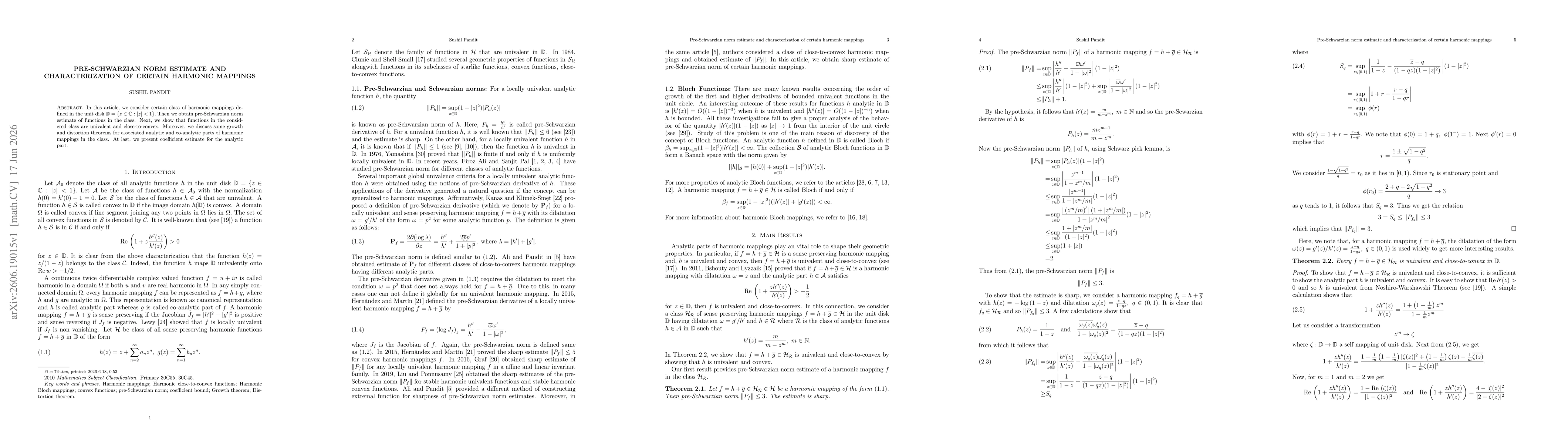 Thumbnail for Pre-Schwarzian norm estimate and characterization of certain harmonic mappings