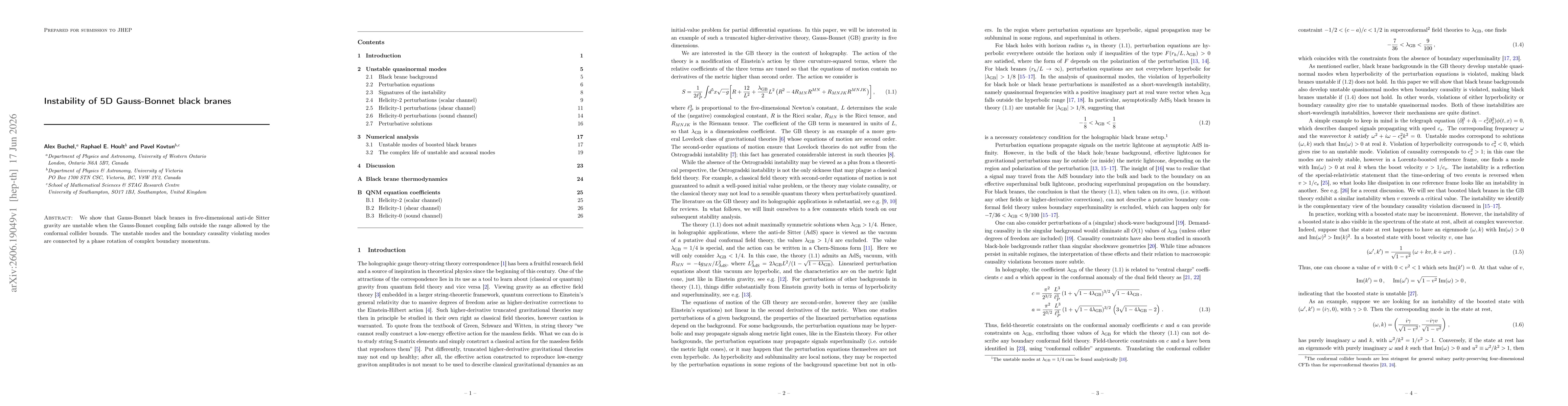 Thumbnail for Instability of 5D Gauss-Bonnet black branes
