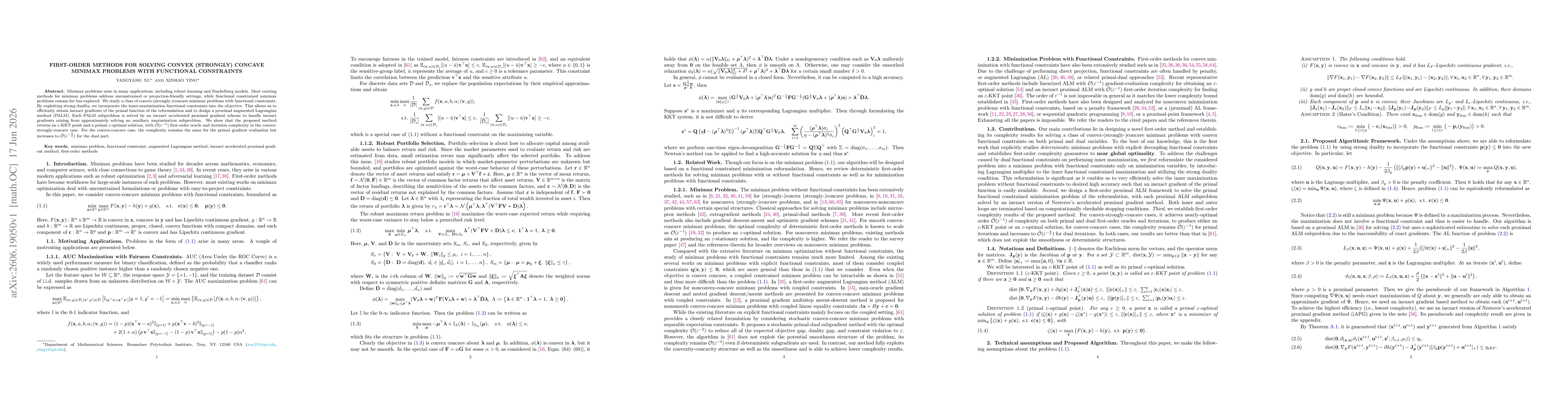 Thumbnail for First-Order Methods for Solving Convex (Strongly) Concave Minimax Problems with Functional Constraints