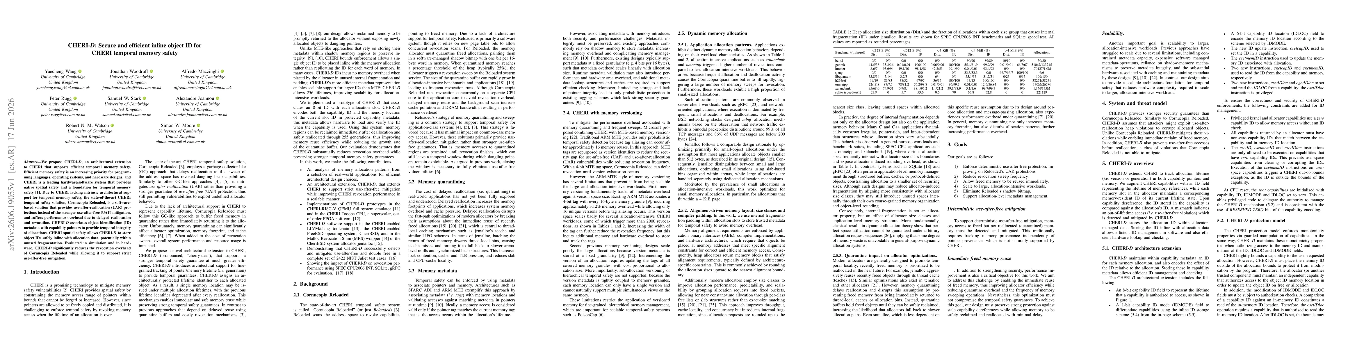 Thumbnail for CHERI-D: Secure and efficient inline object ID for CHERI temporal memory safety