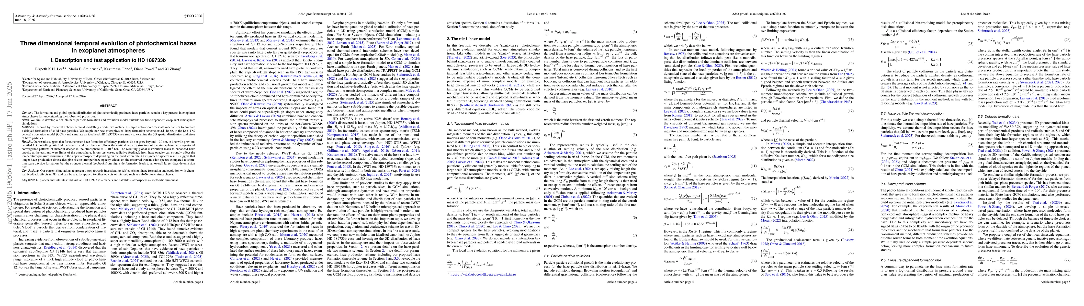 Thumbnail for Three dimensional temporal evolution of photochemical haze in exoplanet atmospheres I. Description and test application to HD 189733b