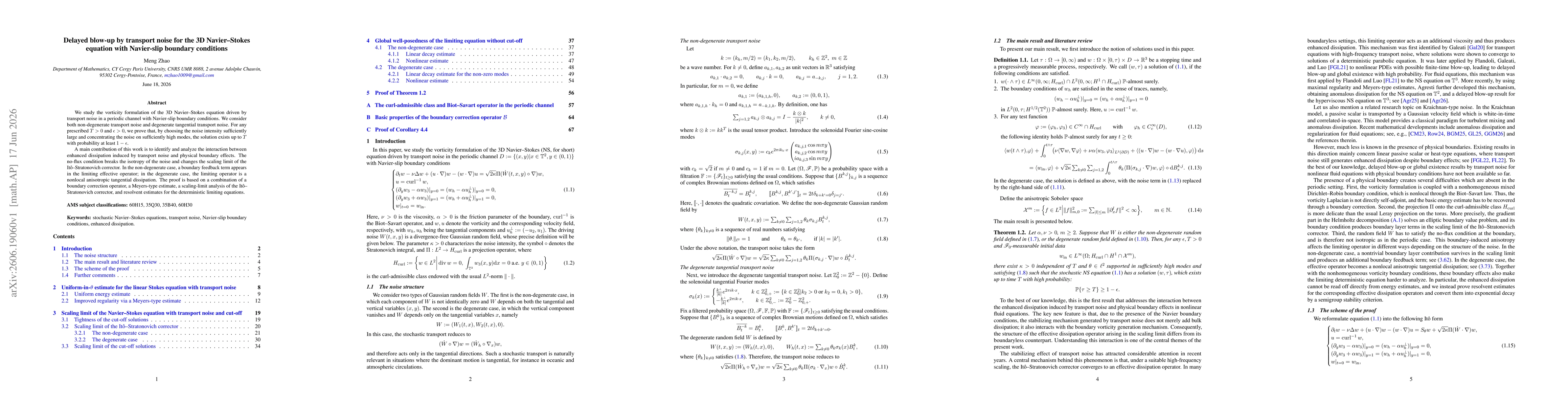 Thumbnail for Delayed blow-up by transport noise for the 3D Navier-Stokes equation with Navier-slip boundary conditions