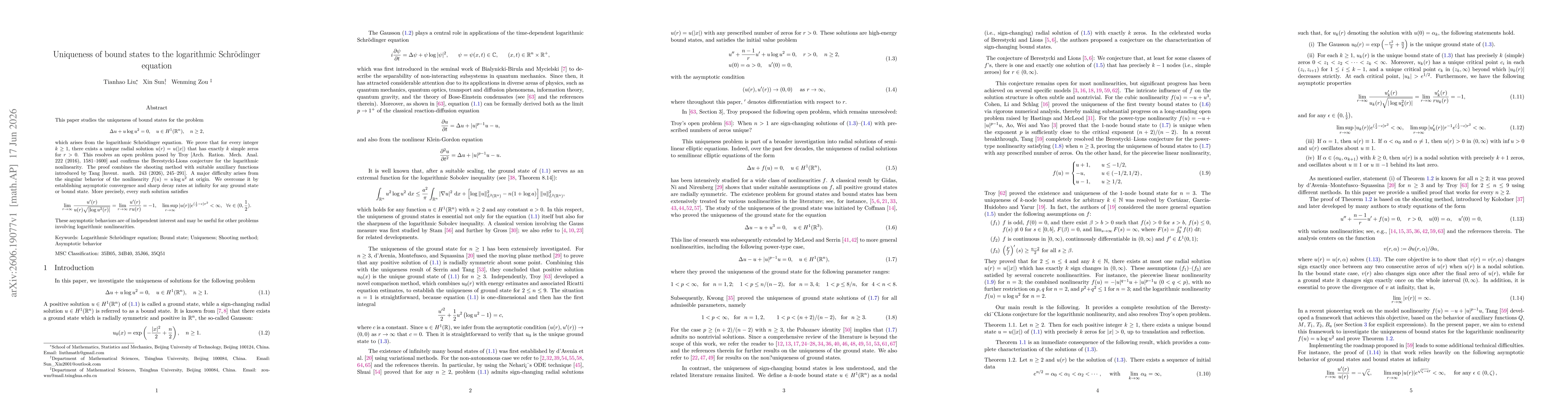 Thumbnail for Uniqueness of bound states to the logarithmic Schrödinger equation