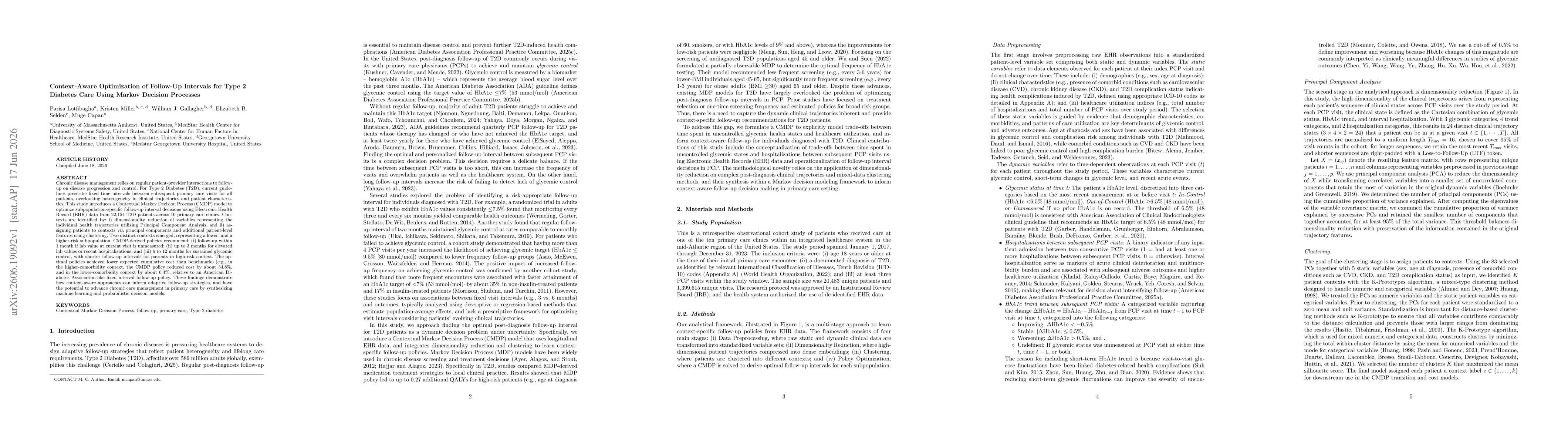 Thumbnail for Context-Aware Optimization of Follow-Up Intervals for Type 2 Diabetes Care Using Markov Decision Processes