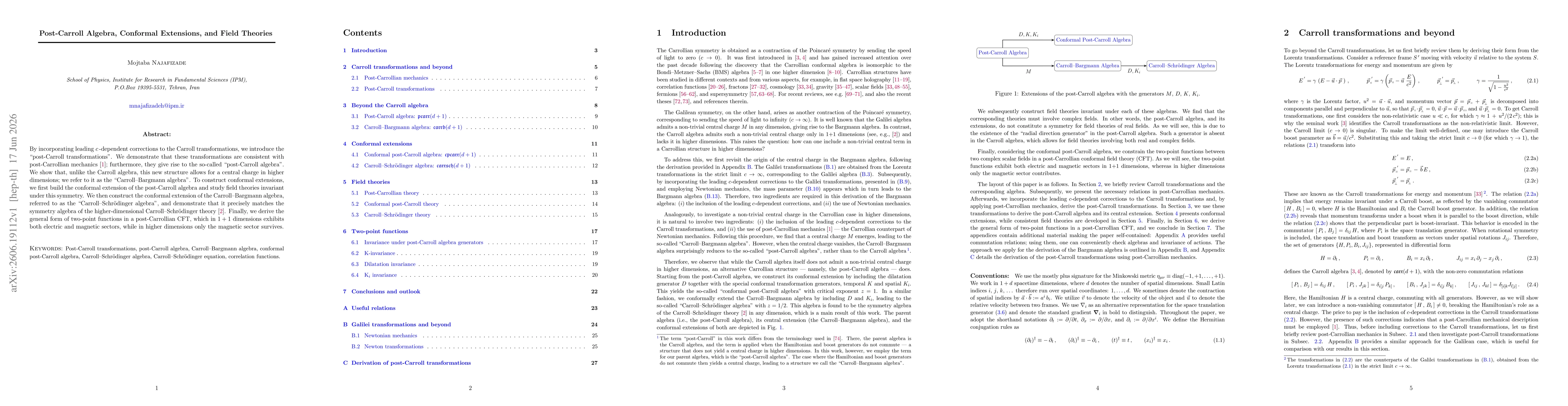 Thumbnail for Post-Carroll Algebra, Conformal Extensions, and Field Theories