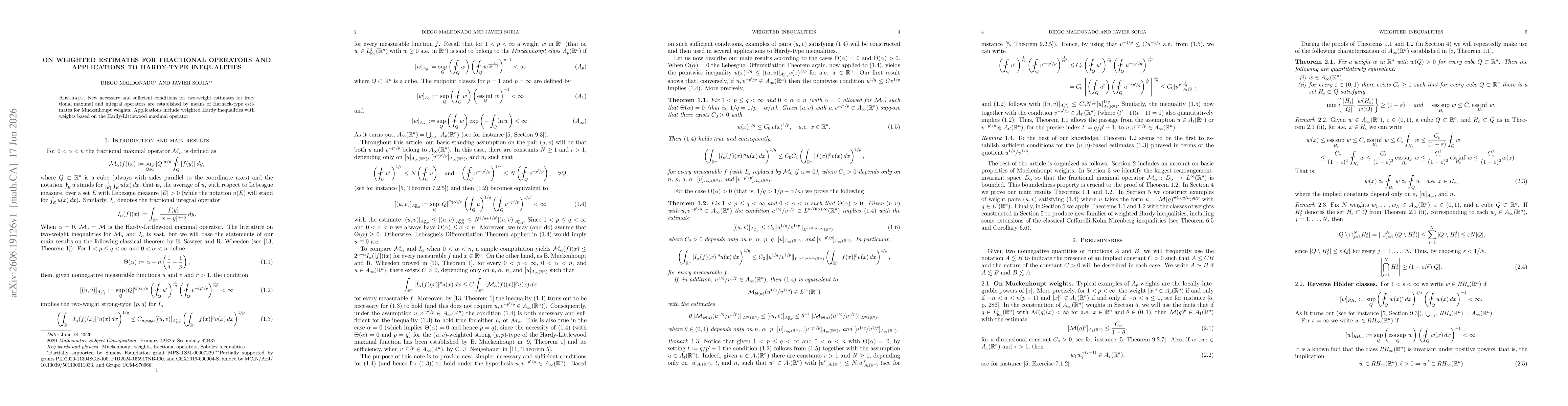 Thumbnail for On weighted estimates for fractional operators and applications to Hardy-type inequalities
