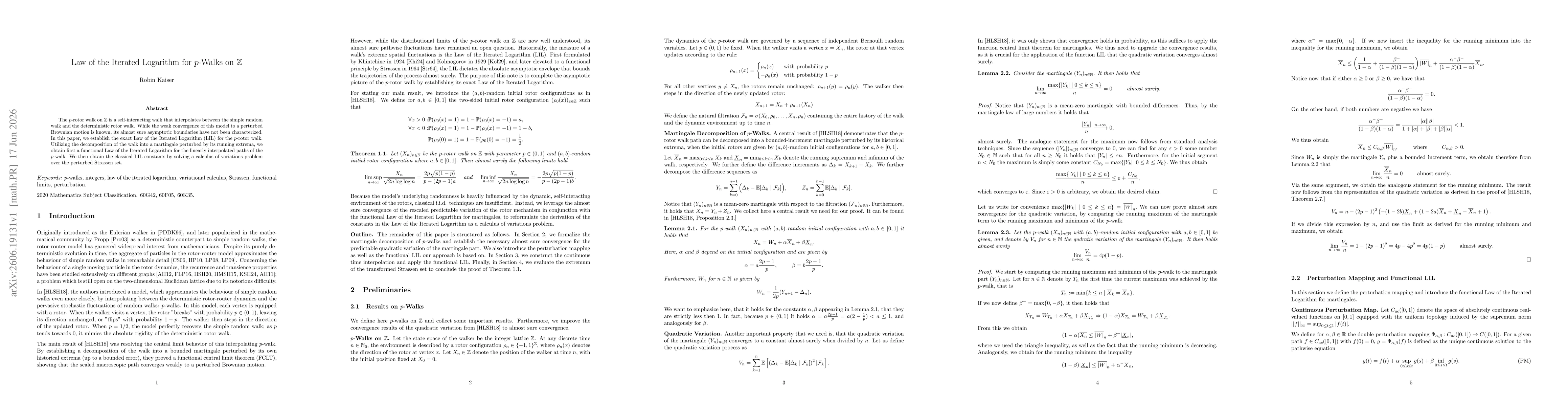Thumbnail for Law of the Iterated Logarithm for $p$-Walks on $\mathbb{Z}$