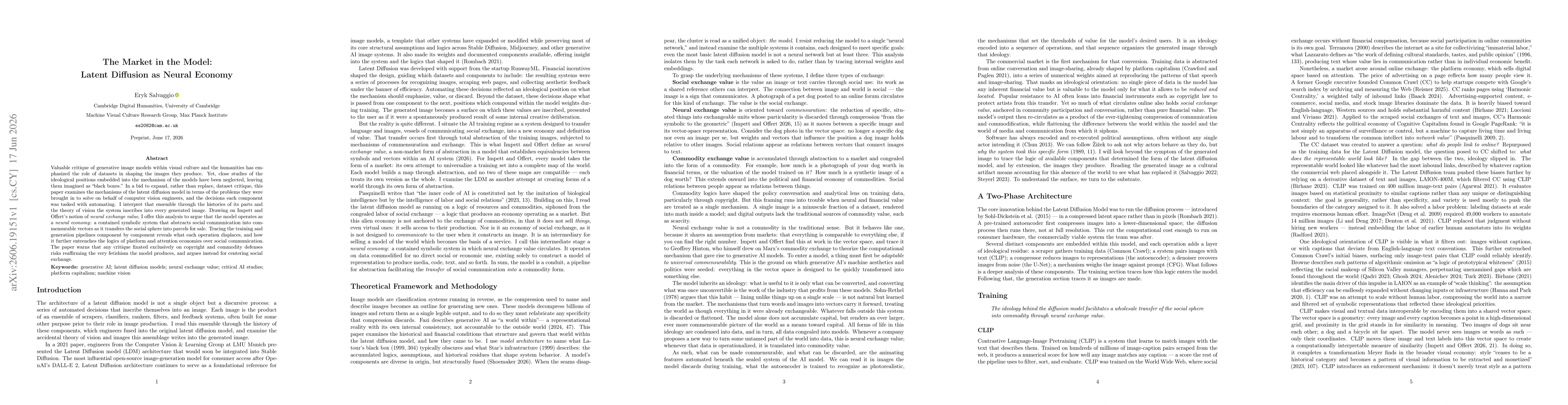 Thumbnail for The Market in the Model: Latent Diffusion as Neural Economy