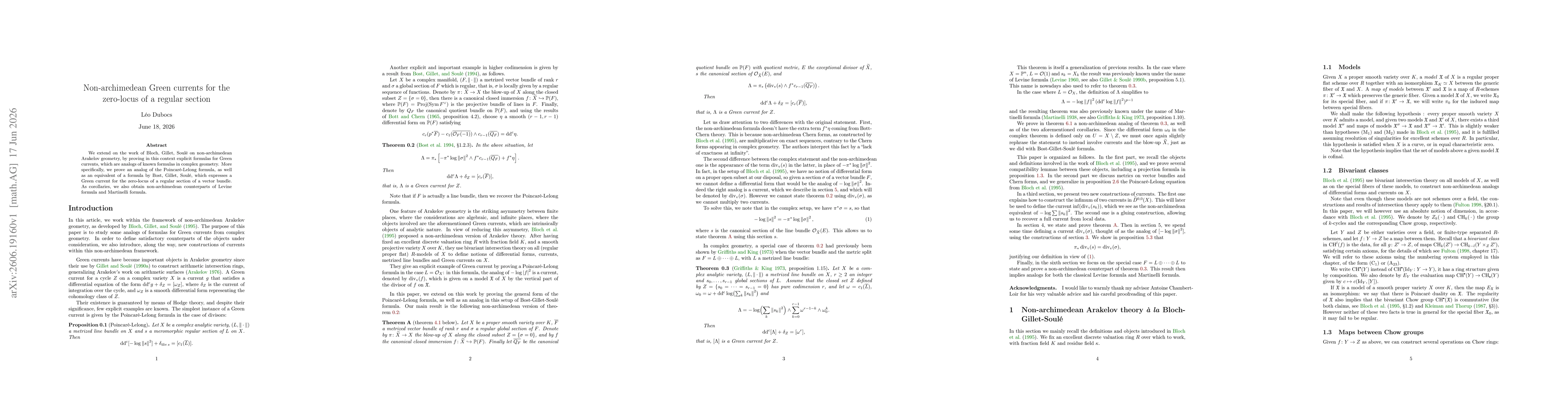 Thumbnail for Non-archimedean Green currents for the zero-locus of a regular section