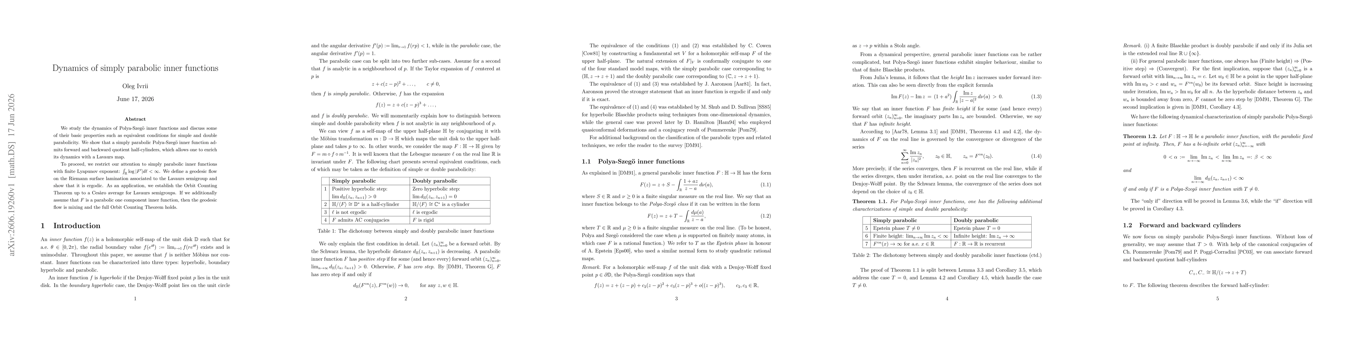 Thumbnail for Dynamics of simply parabolic inner functions