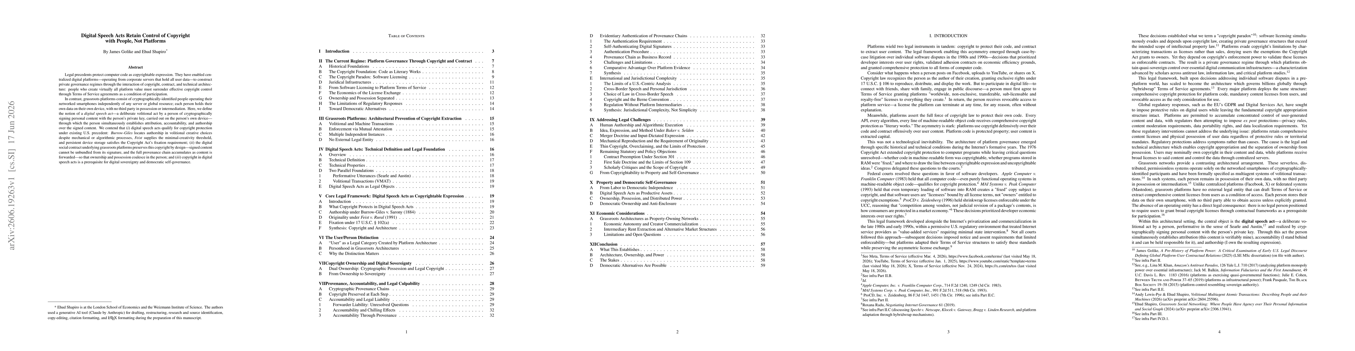 Thumbnail for Digital Speech Acts Retain Control of Copyright with People, Not Platforms