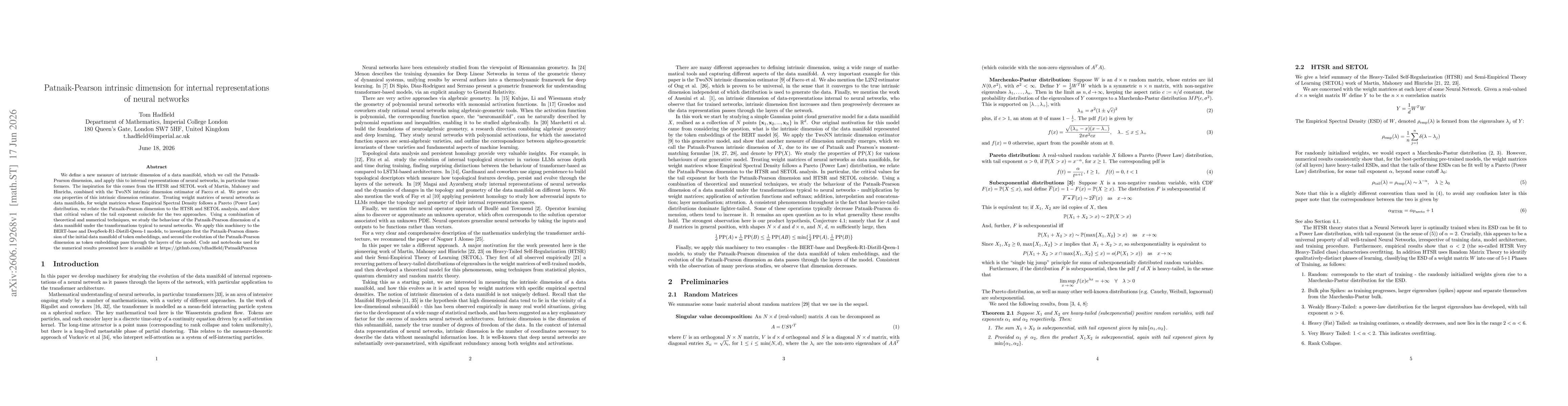 Thumbnail for Patnaik-Pearson intrinsic dimension for internal representations of neural networks