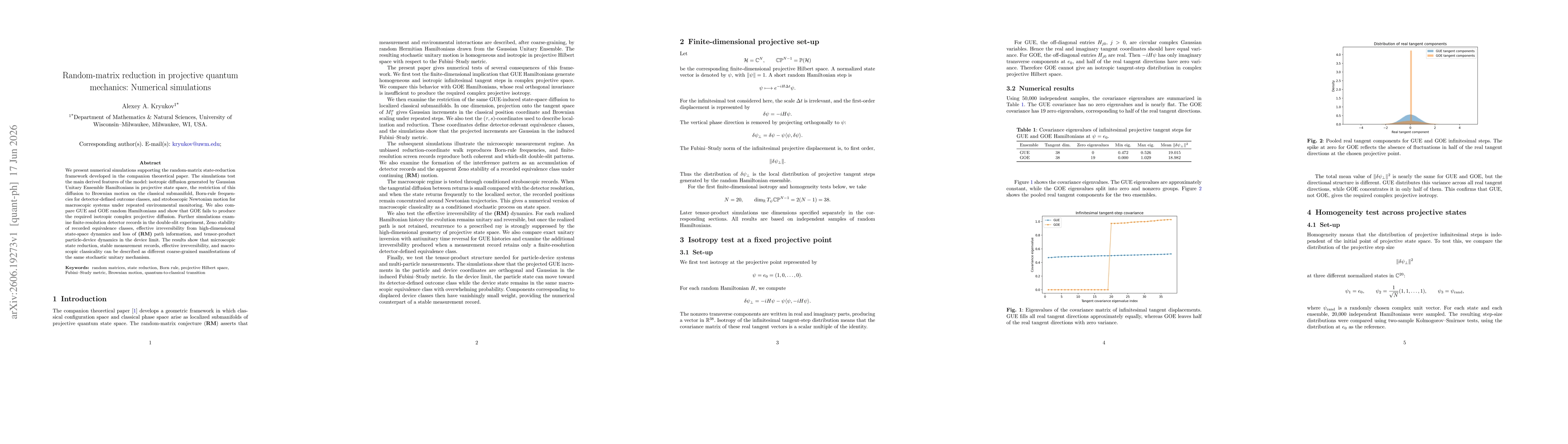 Thumbnail for Random-matrix reduction in projective quantum mechanics: Numerical simulations