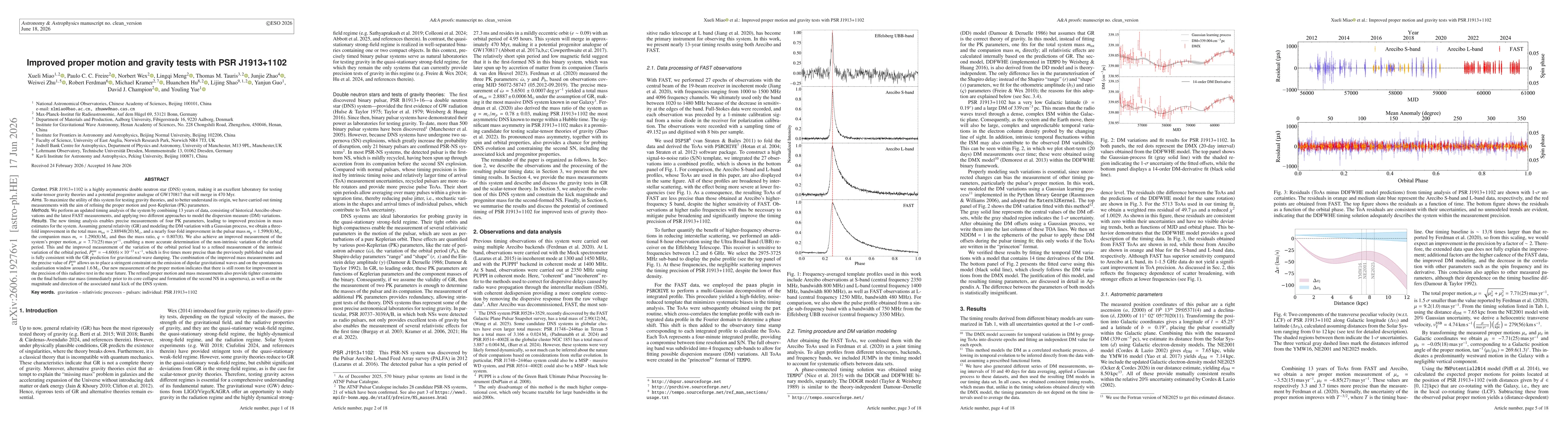 Thumbnail for Improved proper motion and gravity tests with PSR J1913+1102