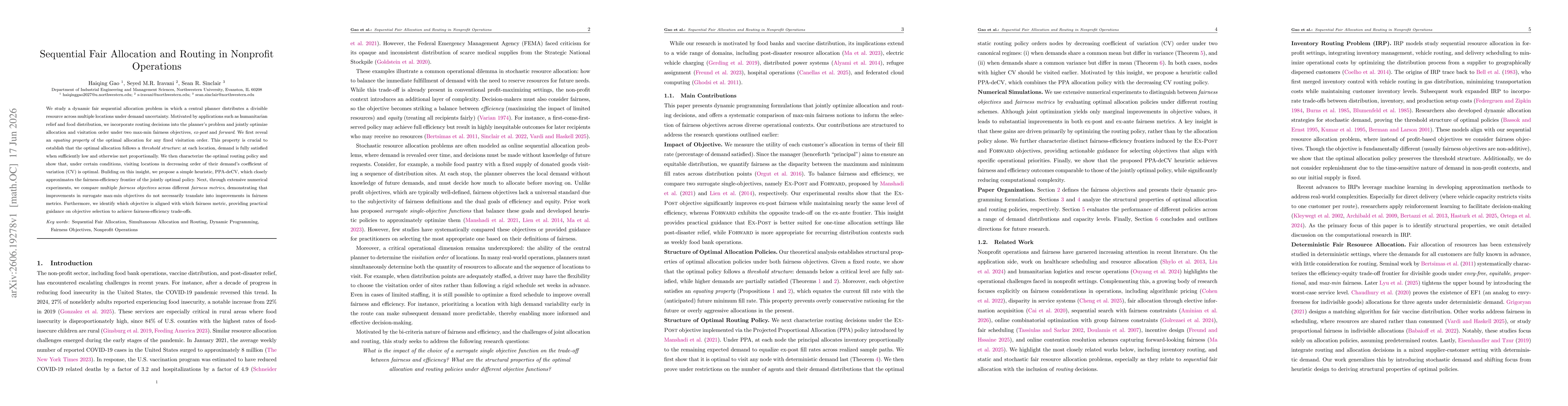 Thumbnail for Sequential Fair Allocation and Routing in Nonprofit Operations