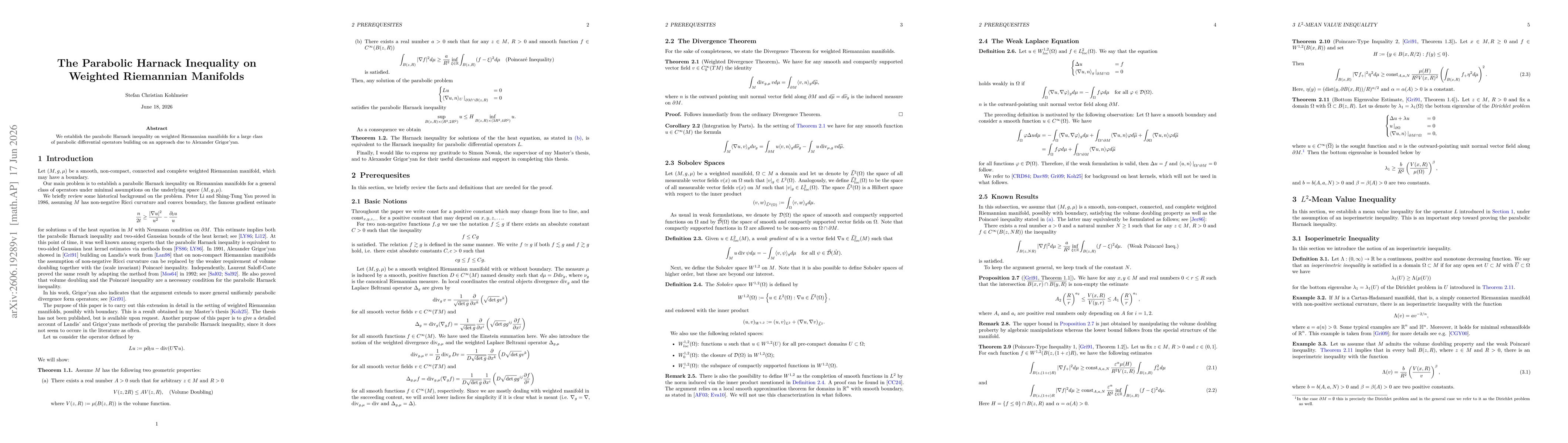 Thumbnail for The Parabolic Harnack Inequality on Weighted Riemannian Manifolds