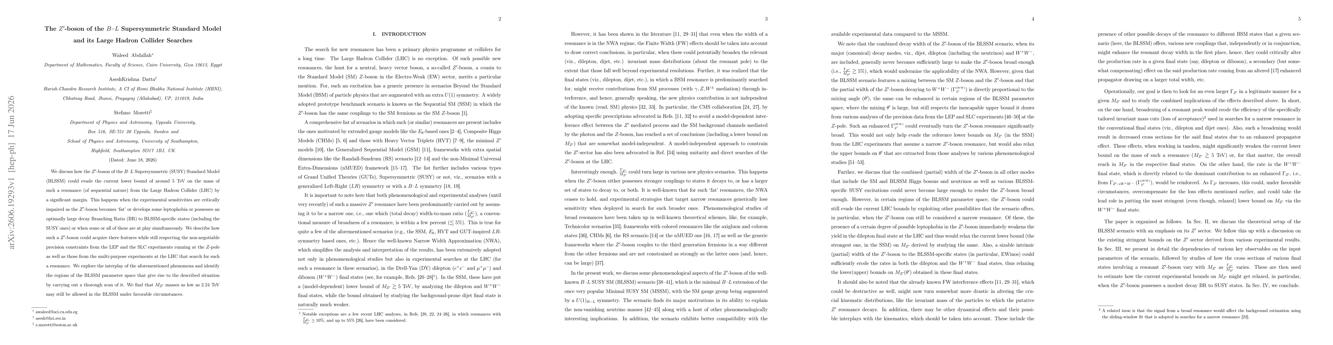 Thumbnail for The $Z'$-boson of the $B-L$ Supersymmetric Standard Model and its Large Hadron Collider Searches