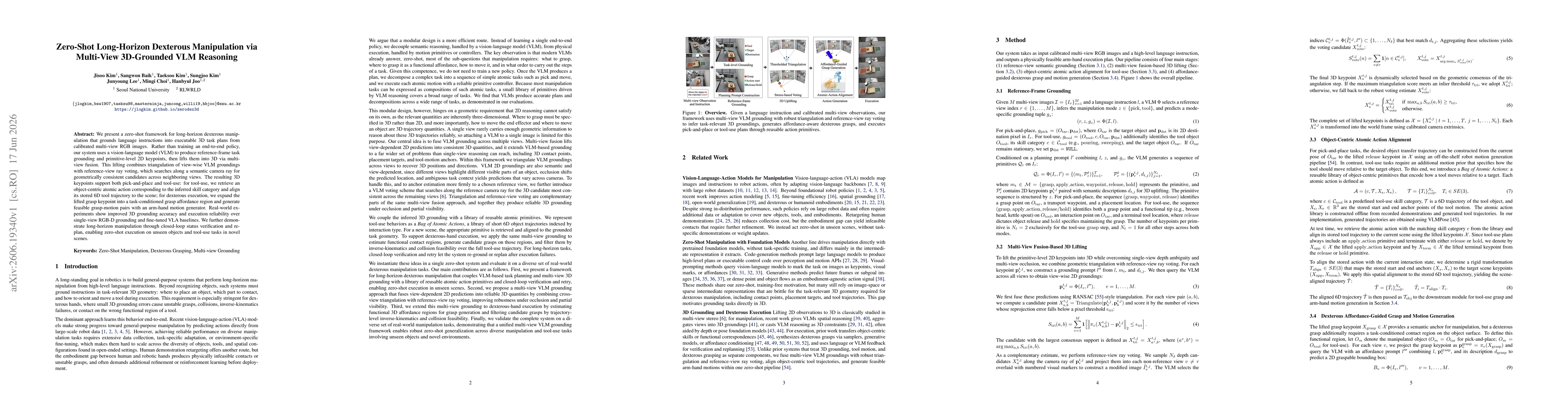 Thumbnail for Zero-Shot Long-Horizon Dexterous Manipulation via Multi-View 3D-Grounded VLM Reasoning