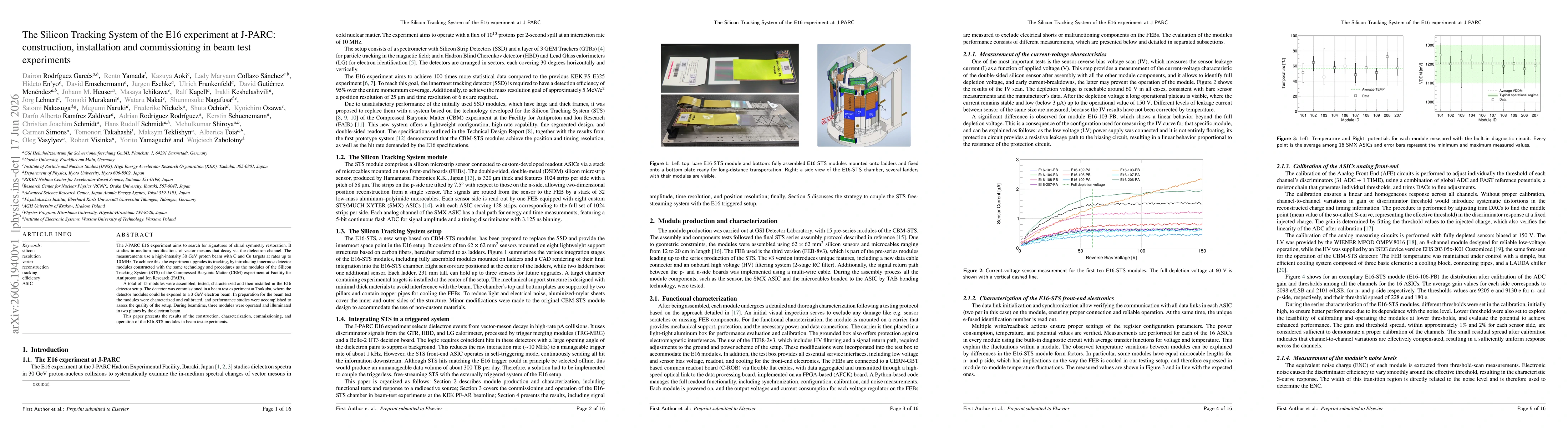 Thumbnail for The Silicon Tracking System of the E16 experiment at J-PARC: construction, installation and commissioning in beam test experiments