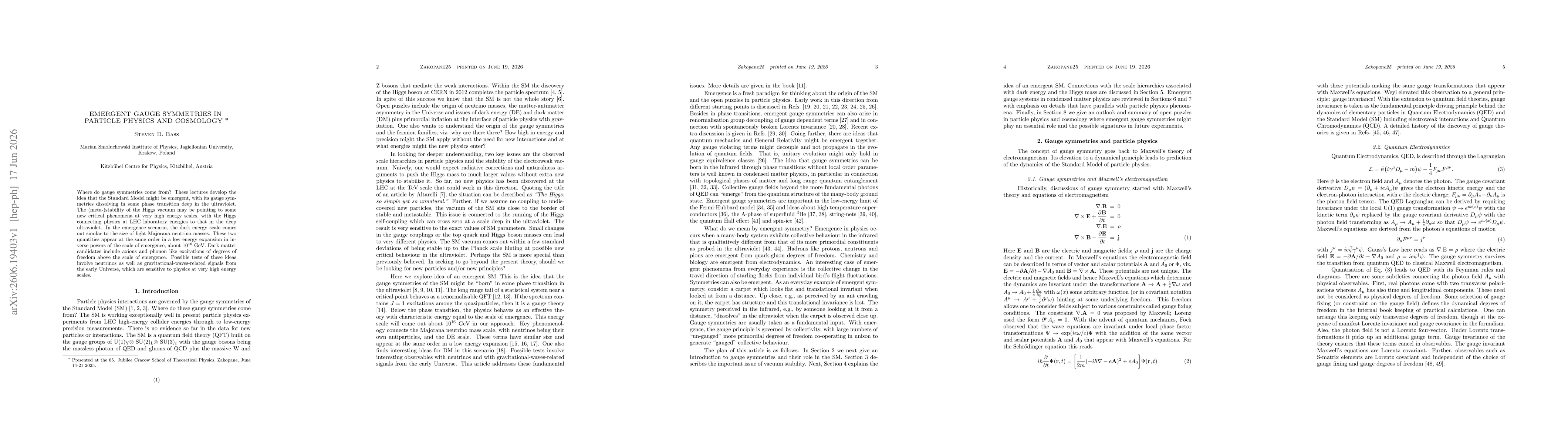 Thumbnail for Emergent Gauge Symmetries in Particle Physics and Cosmology