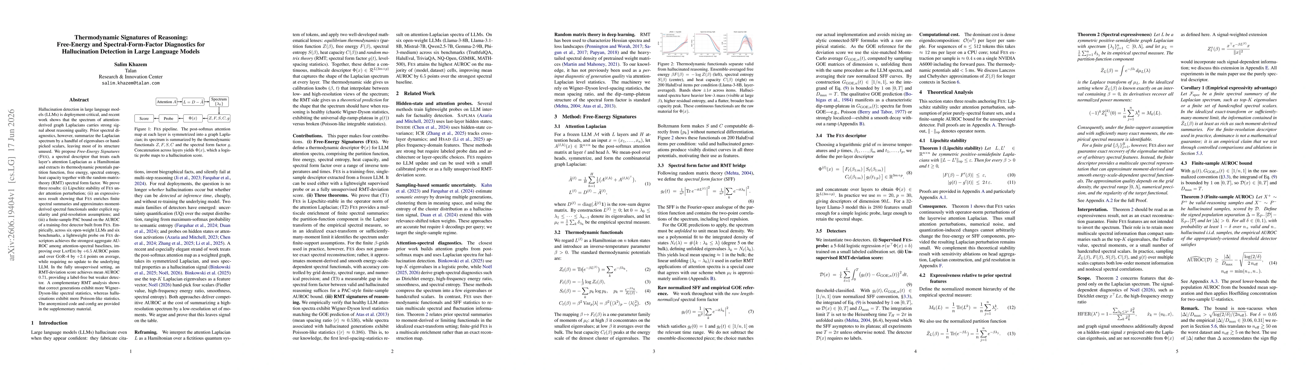 Thumbnail for Thermodynamic Signatures of Reasoning: Free-Energy and Spectral-Form-Factor Diagnostics for Hallucination Detection in Large Language Models